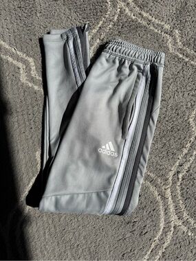 Adidas Gray Joggers with Dark Gray Side Stripe